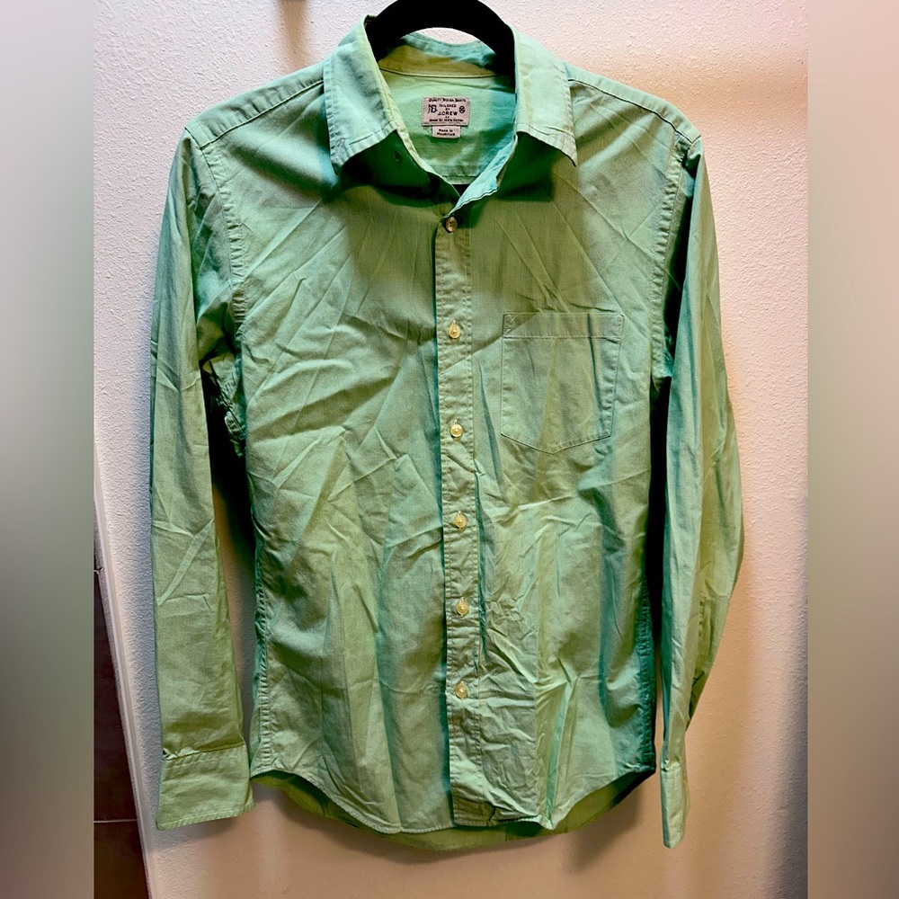 J Crew long sleeve button down - green pinstripe pattern